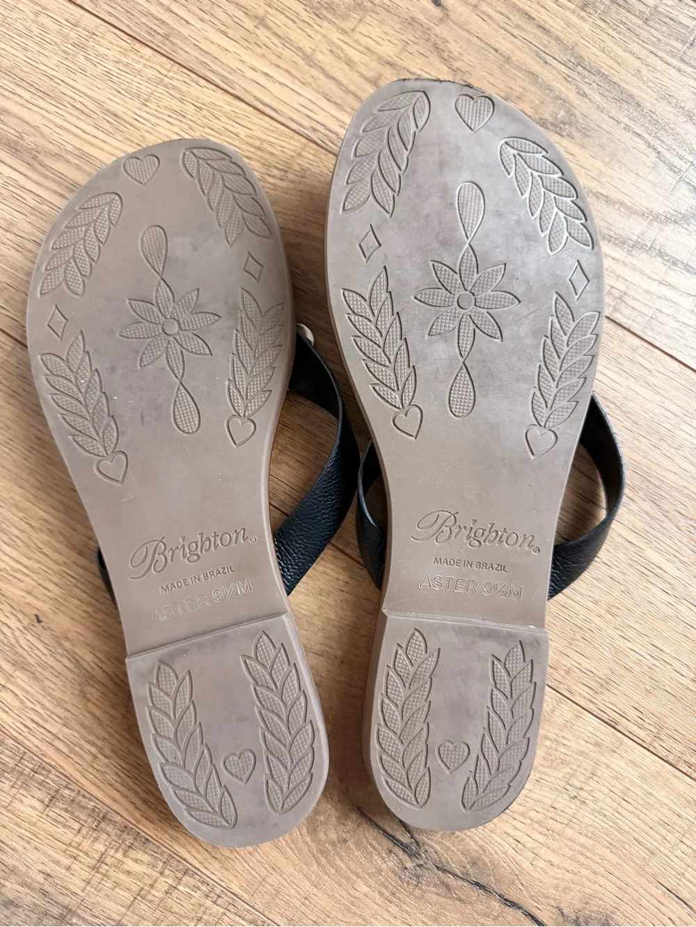 Brighton Black-Strap Sandals with Orange Footbeds and Silver Floral Accents